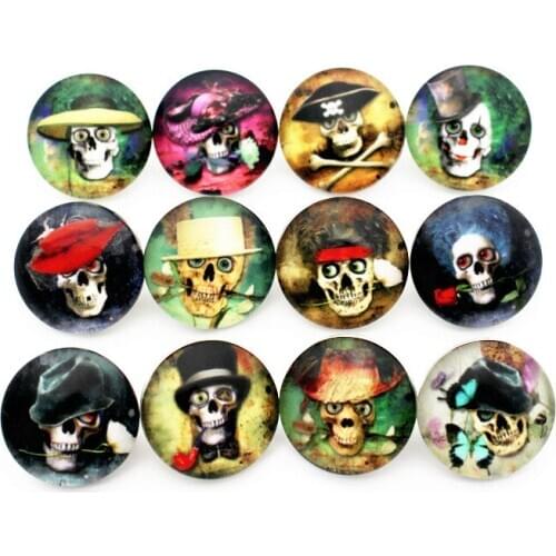 12pcs/lot glass snap jewelry 18mm snap buttons skull pirate leather clasp snap button bracelet