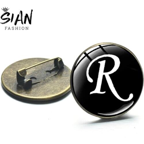 SIAN Vintage Bronze Color Brooch Badge Letters A to Z English Letter Metal Brooches Crystal High Quality Coat Pin Christmas Gift