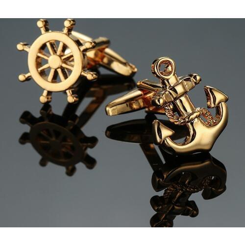Free Shipping Novel Cuff Links For Men Golden Color Ship Anchor Design Quality Brass Material