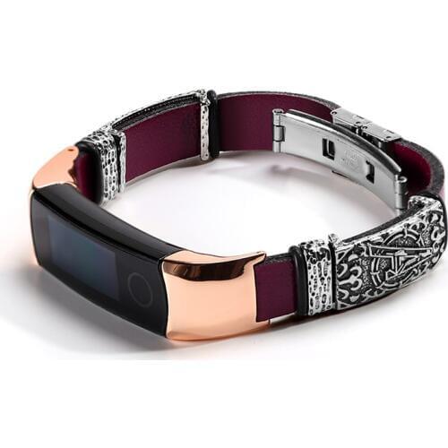 Leather bracelet For HONOR Band 4 5 strap For Huawei HONOR Band 4 Stainless Steel decoration Wristband For honor band 5 strap