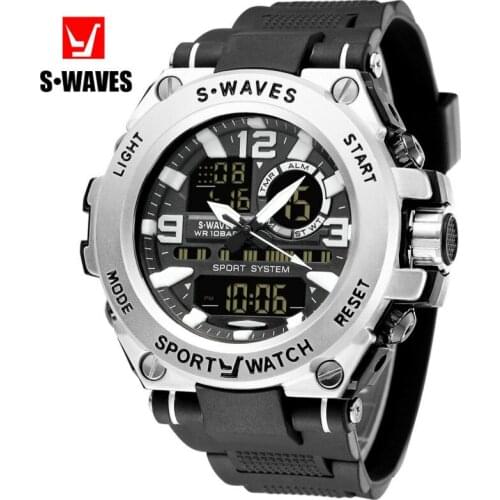 Swaves brand leisure fashion LCD dual display military mens watch waterproof tape electronic quartz watch