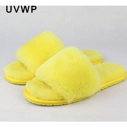Natural Sheepskin Wool Home Slippers Women Fur Slippers Woman Winter Indoor Slippers Warm Furry House Slippers Lady Casual Shoes