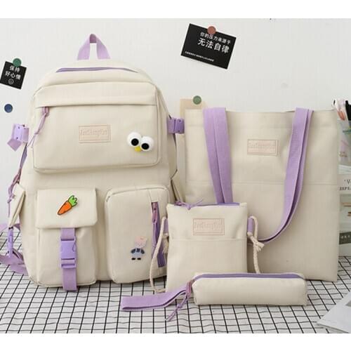 4Pcs/set Canvas School Bags For Teenager Girls Students High Quality Women School Travel Laptop Backpacks Female Book Bags 50
