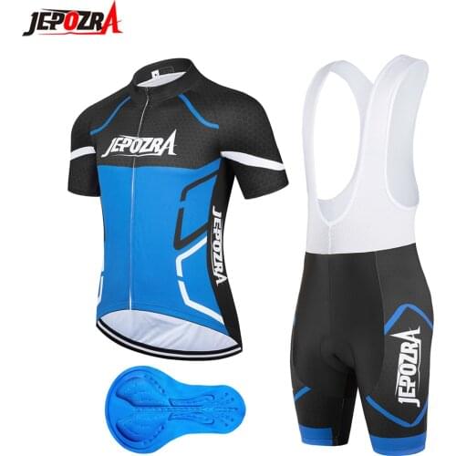 Jepozra Mens Cycling Jersey Set Road Bike Jersye Short Sleeves Cycling Kits + Bib Shorts with 3D Padded