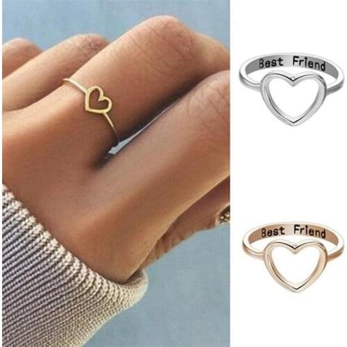 Hollow-out Best Friend Rings Heart Promise Rings Anniversary Gift Friendship Jewelry Womens on Fingers Love Thin Band JK39FK5