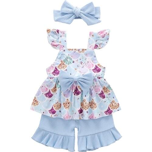 Clothing Sets Children Clothing Cartoon Print Sleeveless Bow T-shirt+Shorts Pants 2Pcs for Kids Clothing Sets Baby Girls Suit