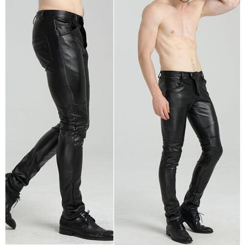 Skinny Mens PU Faux Leather Pants Spring Autumn Fashion Men leggings Leather Trousers Tights Pantyhose Men Bottoms Plus Size 36