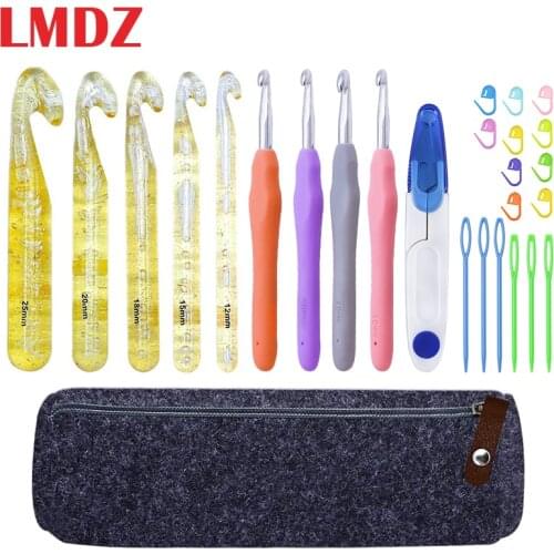 LMDZ 27Pcs Huge Crochet Hooks Set Hook Stitch Markers Crochet Needle Case Scissors Giant Yarn Carpet Scarf Wool Roving Weaving
