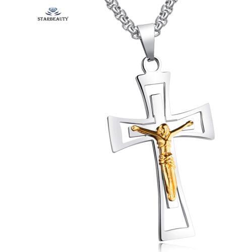 Love Jesus Cross Necklace Men Long Necklace Women Christian Necklaces Pendants Gold Color Figure Neckless Jewelry Accessory Gift