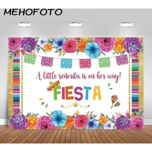 Mexican Fiesta Baby Shower Backdrop Little Senorita Girls Baby Shower Photography Background Party Banner Supplies Backdrops