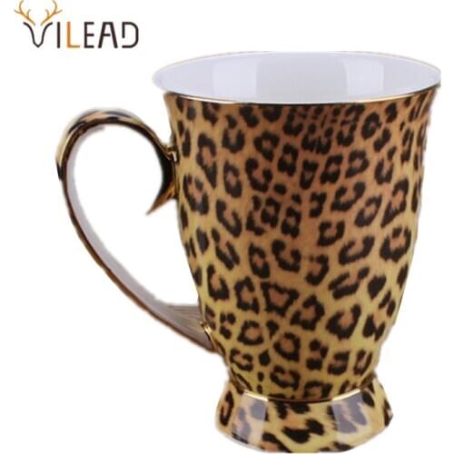 VILEAD 300ml Fashion Ceramic Coffee Mug Natural Porcelain Handgrip Milk Leopard Breakfast Tea Cup Office Coffee Cup Water Bottle