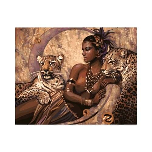 DRAWJOY Framed DIY Wall Paint Pictures Painting By Numbers Of Beauty Lady And Animals Oil Painting Home Decor For Living Room