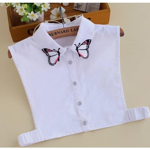 Cotton Embroidery Fake Collar for Women Shirt Detachable Collars Solid Color Half Shirt Lapel Blouse Top Faux Col Decoration
