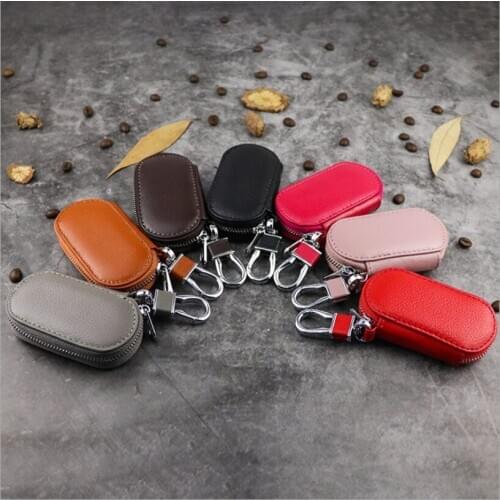 2020 New Leather Car Key Wallets Fashion Simple Solid Color Keys Organizer Case Unisex Keychain Zipper Key Bag Wholesale