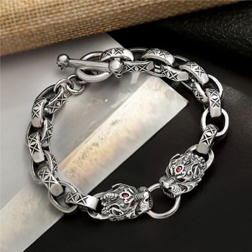 New Solid Double Brave Bracelet Mens Silver Lucky Carry Retro Trendy Mens Domineering Single Personality Transfer