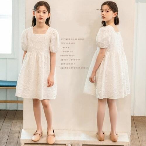 Princess Girls Dress Baby Summer Party Elegant Puff Sleeve White Birthday Wedding Dress Teens Dress size 8 10 12 years