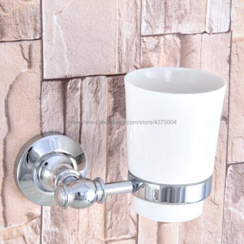 Polished Chrome Toothbrush Holder Tumbler Holder Toothbrush Holder With Single Ceramics Cup Bathroom Accessories Nba791