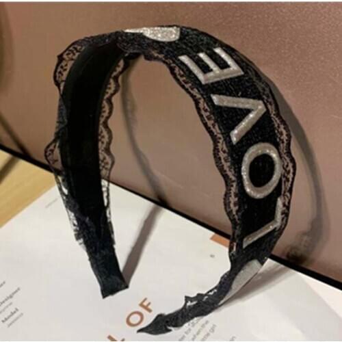 LOVE Letters Print Headband Women Outdoor Headdress Lace Bowknot Hairband Black Adults Hair Accessories Hair Headband Bow Knot