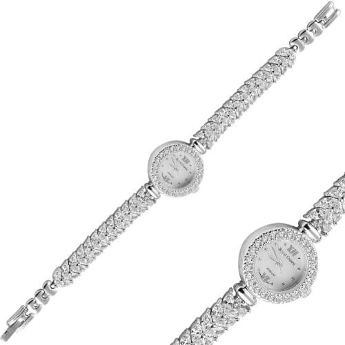 Silverlina Silver Zircon Stone Wristwatch Clock