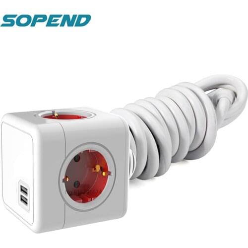 Sopend Powercube Smart Usb Socket Adapter Power Strip Thief Wall 1.5m Extension Cable 4 AC Port Multiple European Plug for Phone