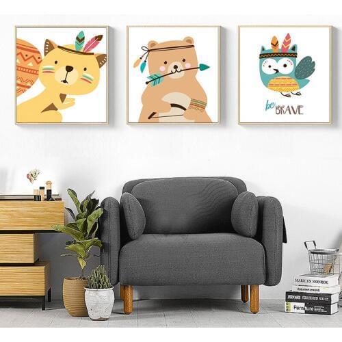 Modern Cartoon Unframed Owls Animals Wall Picture For Sitting Room Kids Bedroom Decor Art Wall Painting Canvas Painting Decorate