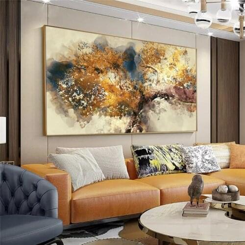 Modern Textured Brown Trees with Yellow Leaves Canvas Painting Posters and Prints Modern Wall Art Pictures for Home Decoration