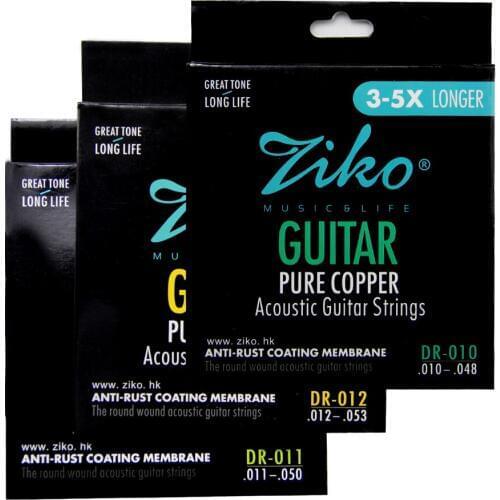 ZIKO Acousric Guitar Strings PURE COPPER .010-.048/ .011-.050/.012-.053 Anti-RUST COATING MEMBRANE 3-5X LONGER