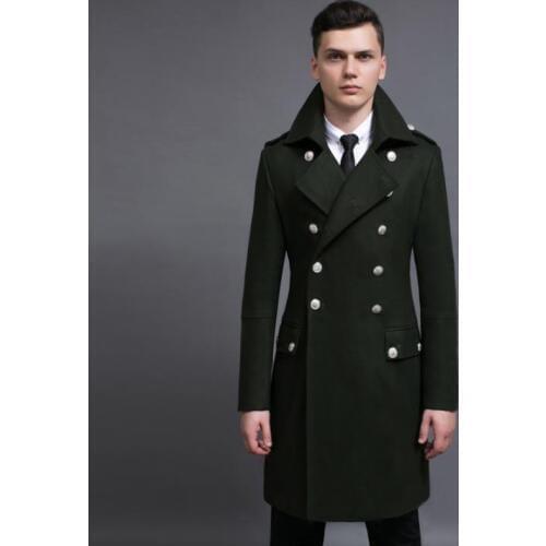 Vintage casual slim long wool coat men jackets and coats mens double-breasted wool overcoats winter trench jacket Army Green