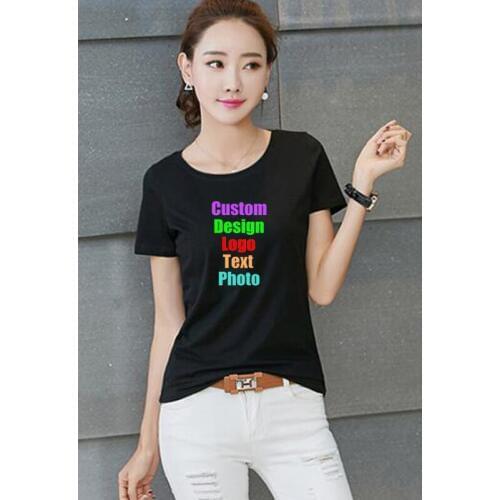 2019 Plus-size 4XL Femme Short Sleeve Tops Custom Logo Text Company Team Photo Print Advertising Cotton Women t shirt