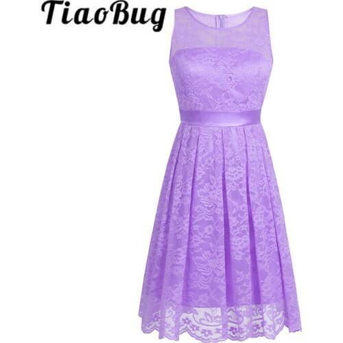 TiaoBug Women Lady Floral Lace Short Bridesmaid Dress Prom Gown Sleeveless A-Line Adult Elegant Floral Print Wedding Party Dress