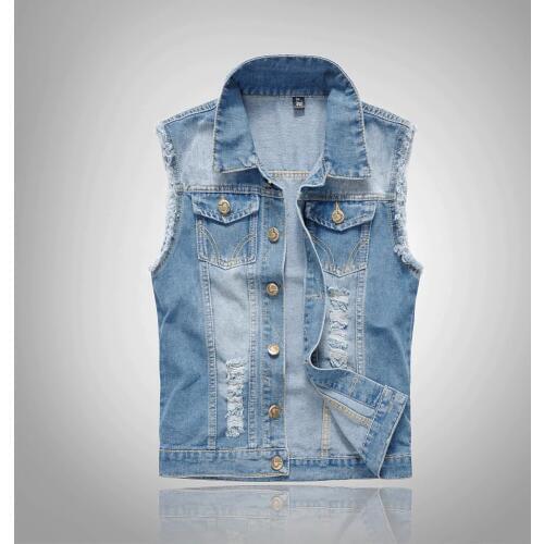 Men Denim Vest Mens Jacket Sleeveless Casual Waistcoat Men Spring Jean Coat Ripped Slim Fit Male Jacket Cowboy Gilet Homme 6XL