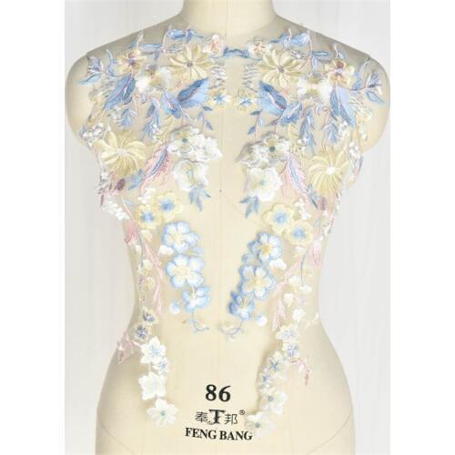 1Mirror Pair Wedding Dress Flower High-grade Contrast Color Flower Lace Applique Flower Fairy Dress Wedding Diy 49X 23cm