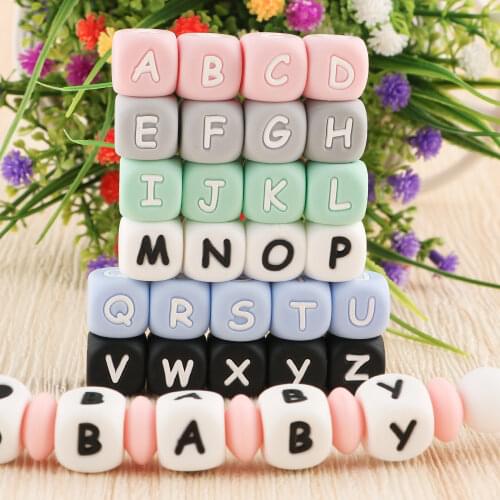 Kovict 12mm 100pcs Silicone letters colourful Beads Baby Teether Beads For Personalized Name DIY rodent Chewing Alphabet Bead
