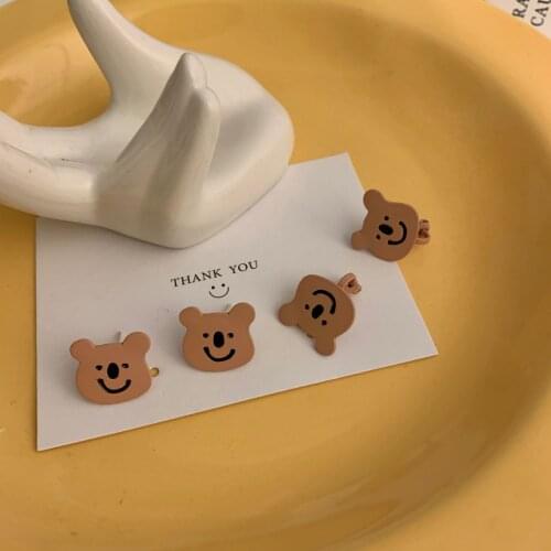 2021 New Sweet Cartoon Bear Head Stud Earrings for Women Girl Cute Clip On Earring Without Piercing Kids Girls Gilfts Jewelry