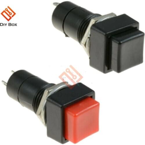 5Pcs/lot Momentary Spring Push Button Switch 12mm 2 Pins Square Momentary Push Button Switch Red or Black 3A 250V OFF ON