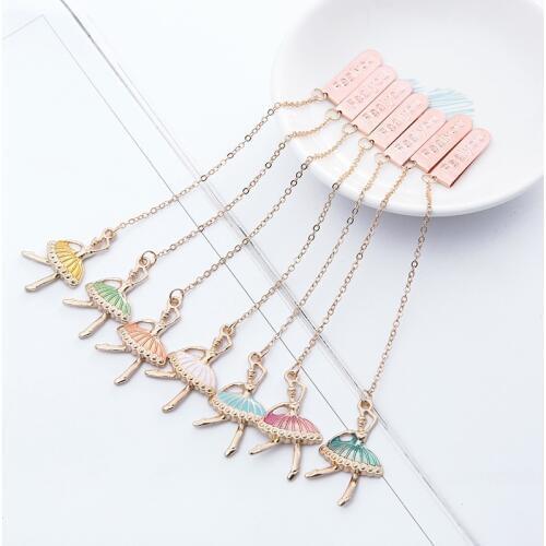 7 Pcs/Set Colorful Ballet Girls Exquisite Metal Pendant Bookmark Cartoon Book Holder Gift Stationery