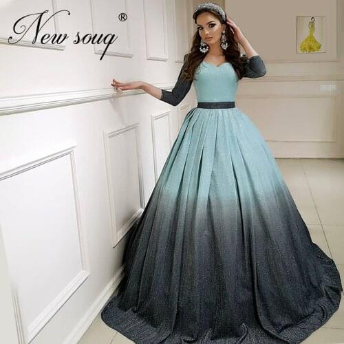 Arabic Dubai Ball Gowns Evening Dress New Arrival 2020 Handmade Long Green and Black Prom Dresses Turkish Islamic Women Gowns