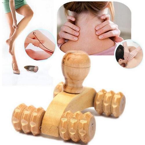 Solid Wood Full-body Four Wheels Wooden Car Roller Relaxing Hand Massage Tool Reflexology Face Hand Foot Back Body Therapy