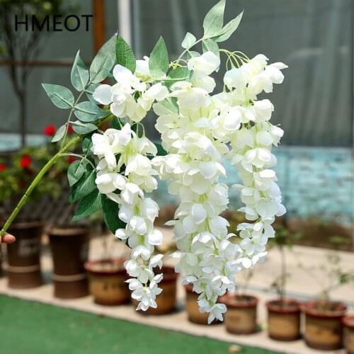 1.1M Wisteria Artificial Flower Vine Garland Christmas Tree Home Accessories Flower Vine Wedding Arch Deco Ceiling Plants Rattan