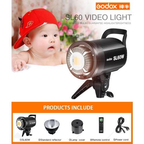 Godox LED Video Light SL-60W 5600K White Version Video Light Continuous Light Bowens Mount for Studio Video Recording