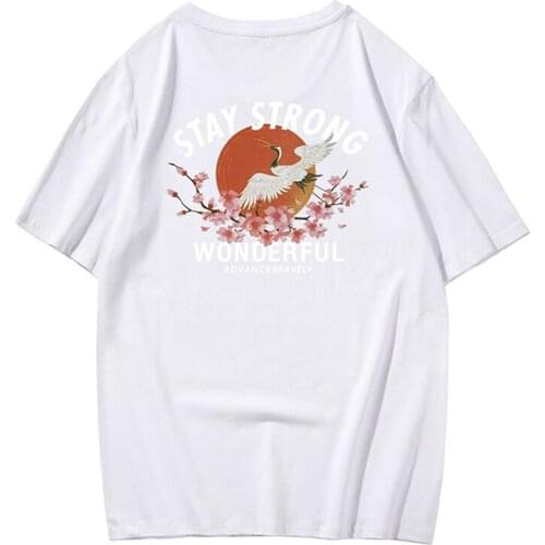 Harajuku 100% Cotton Chinese Style Crane Vintage Print T Shirt All-Match Funny Newness Clothes Hight Street Loose Hot Streetwear