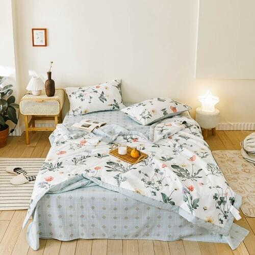 Papa&Mima Cotton Thin Quilt or Sheet Pillowcase Bedding Linen Set Summer Throws