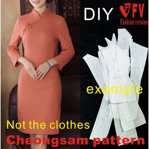 Classic Chinese Stand Collar Long Sleeve Improved Middle Zipper Cheongsam Garment Sewing Figure 1: 1 Pattern Physical BQP-10