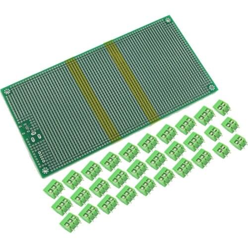 30pcs Terminal blocks with 9.5cm x 19cm Single Side PCB Test Prototyping Board