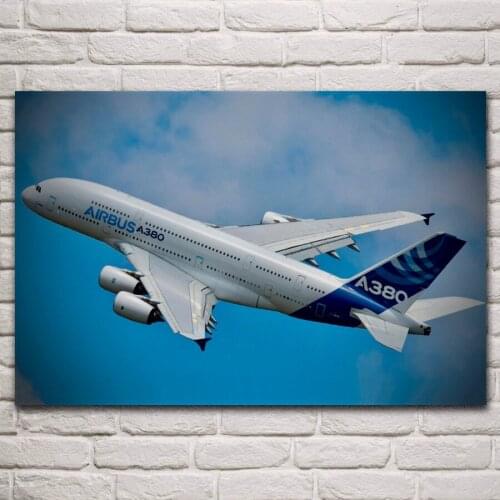 Beautiful a380 passenger airliner largest civil aviation aircraft art living room home wall art decor wood frame fabric poster