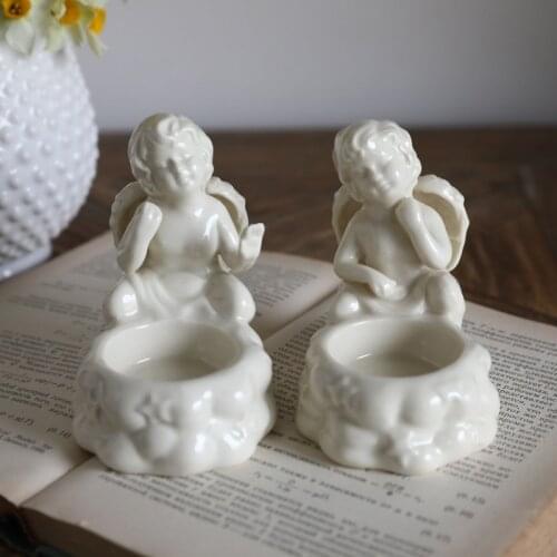 Creamy Solid Star Cherub Relief Candlestick Cup/Home Furnishings