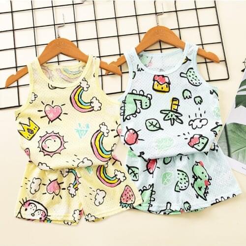 Baby Boy Vest Shorts Set Summer Sleeveless Pajama Sets For Kids Girl Baby Sleepwear 100% Cotton Rainbow Children Pyjamas Suit