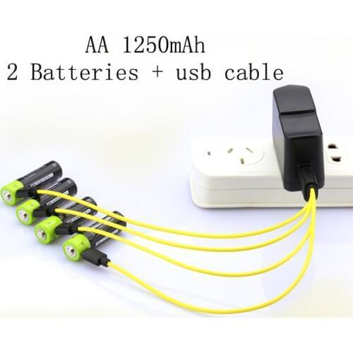 SORAVESS 2PC/Set aa Lipo lithium polymer 1250mAh Battery ZNTER Rechargeable 2A 1.5V With Micro Cable Cell For Camera Toys