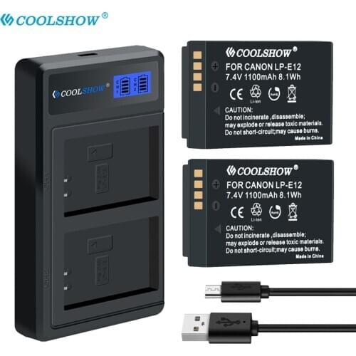 LP-E12 LPE12 LP E12 1200mah Battery for Canon M 100D Kiss X7 Rebel SL1 EOS M10 EOS M50 DSLR e12 Batteries LCD Dual USB Charger