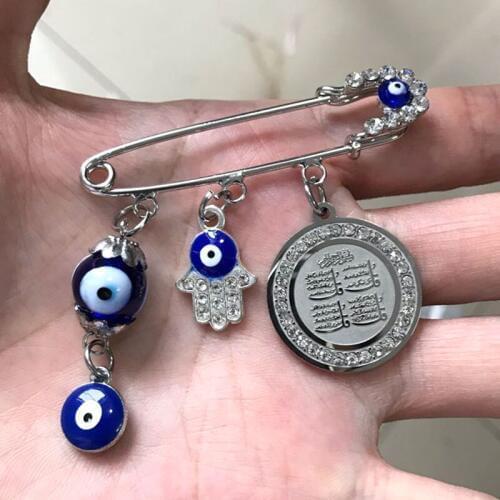 Islam four Qul suras hamsa hand of fatima Turkish evil eye little brooch baby pin